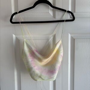 Zara Tie Dye Satin Crop Top White Yellow Green Pink Party Festival‎ EDM Hippie S